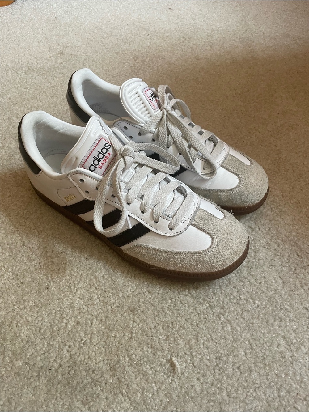 Women's 6.5/Youth 5 Adidas Sambas White with Black Stripes